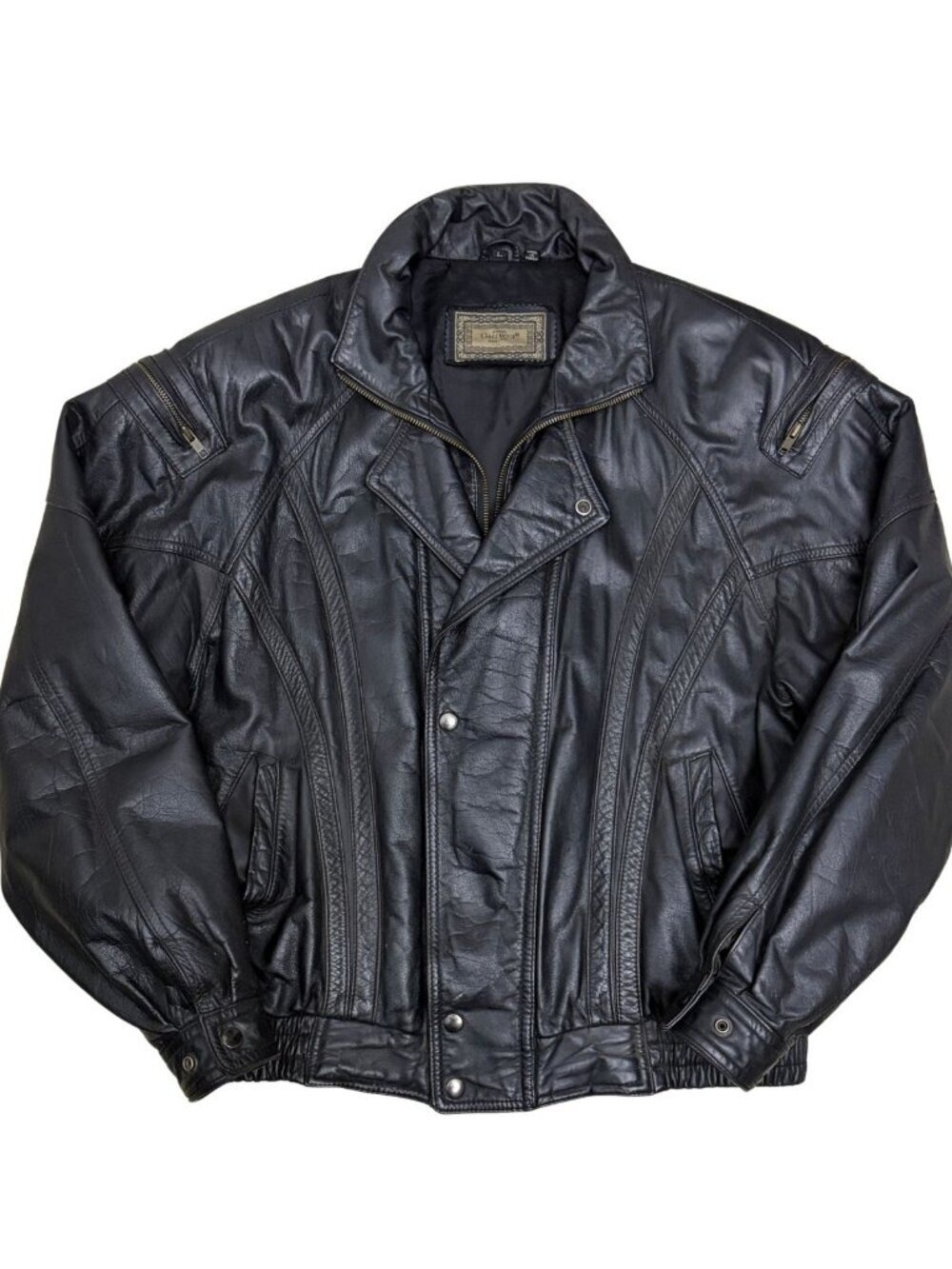 Vintage GALLUCCI LEATHER Coat Korean Bomber Black Retro Jacket Mens Large